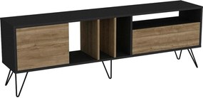 Comoda TV Mistico, alun/negru, PAL melaminat/metal, 180x36x59 cm