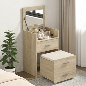 HOMCOM Masă de Toaletă cu Oglindă Rabatabilă, Natural | Aosom Romania