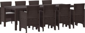 vidaXL Set de masă pentru grădină 9 pcs Maro Polipropilenă