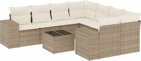 vidaXL Set canapele de grădină, 9 piese, cu perne, bej, poliratan