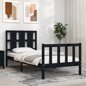 3192195 vidaXL Cadru de pat cu tăblie Small Single, negru, lemn masiv
