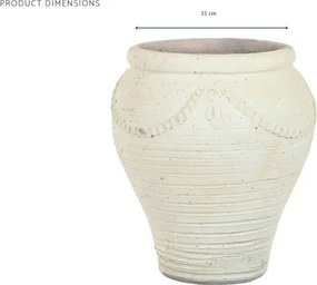 Ghiveci decorativ din teracotă artizanală, finisaj craft brut alb-crem, 48×48×57 cm, „Jerba"