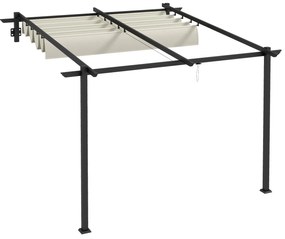 Outsunny Pavilion de grădină 3 x 3m, acoperiș retractabil, montaj pe perete, cadru metalic, Crem | Aosom Romania