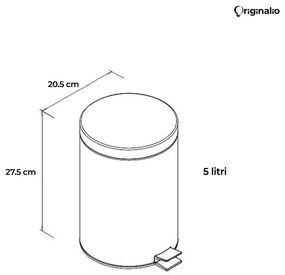 Coș de gunoi (5 Litri), cu Pedală, Găleată detașabilă, Mâner și Capac batant (Anti-mirosuri), Oțel inoxidabil + Polipropilenă, 20.5 x 27.5 cm, Argintiu + Negru