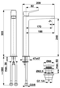 KFA Armatura 4522-712-44 - Baterie pentru lavoar + set de scurgere MALAGA 30,3 cm albă