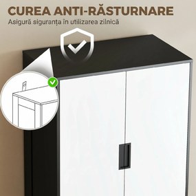 HOMCOM Dulap pentru Dormitor cu 2 Uși cu Închidere Amortizată, 3 Sertare, PAL, 80x50x180 cm, Alb și Negru | Aosom Romania