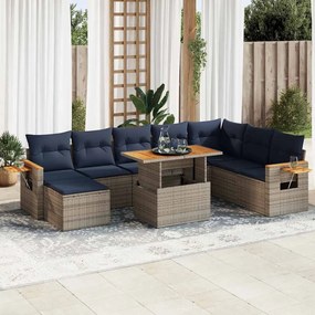 vidaXL Set mobilier de grădină cu perne, 10 piese, gri, poliratan