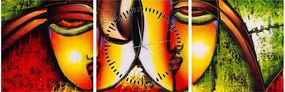 Tablou - Pictură în ulei, chipuri abstracte (cu ceas) (90x30 cm)
