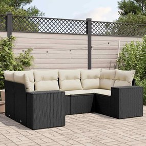 vidaXL Set mobilier de grădină cu perne, 6 piese, negru, poliratan