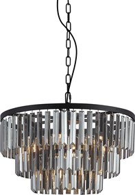 Candelabru modern negru cu sticlă fumurie, 9 lumini - Amel