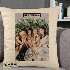 Perna Personalizata K-pop BLACKPINK Foto Grup, 40x40 cm, Bej, Husa Detasabila, Perna Inclusa, BEKZ®