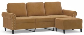 Canapea cu 3 locuri si taburet, maro, 180 cm, catifea Maro, 212 x 77 x 80 cm