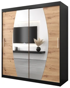Dulap de haine 180 cm Eclipse (Negru mat + Stejar artisan). 1063419