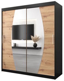 Dulap de haine 180 cm Eclipse (Negru mat + Stejar artisan). 1063419