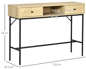 HOMCOM Masă Consolă Industrială 110cm, cu Sertare și Compartiment Deschis, Ideală pentru Hol sau Living, Design Modern | Aosom Romania