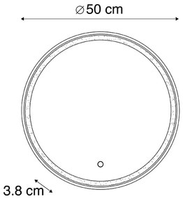 Oglindă de baie neagră 50 cm, cu LED, cu 3 trepte de intensitate și senzor tactil rotund - Miral