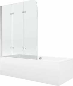 Mexen Cube cada dreptunghiulară 170 x 80 cm cu carcasă și paravan cu 3 panouri 120 cm, transparent, crom