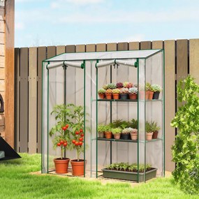 Outsunny Mini Seră cu 3 Rafturi, 2 Uși Rulabile, Seră pentru Grădină cu Cadru din Oțel și Acoperire din Plastic pentru Plante, Legume, Flori, Fructe, Anti UV, 143x45x151 cm, Transparentă | Aosom Romania