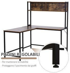 Homcom Masa de Birou de Colt Stil Industrial cu Raft Biblioteca 140x125x149cm