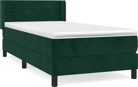 vidaXL Pat box spring cu saltea, verde închis, 90x190 cm, catifea