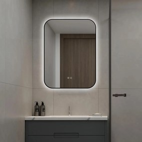 🪞 Oglindă LED cu Touch și Funcție Dezaburire – Ramă Negru, 60x80 cm, Model J187-6080 Smack