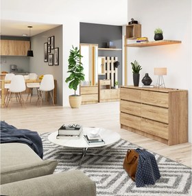Comoda cu 6 sertare, PAL laminat, 120x40x77 cm, stejar sonoma