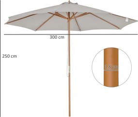 Outsunny Umbrelă de Grădină cu Șnur și Deschidere Reglabile, Ø300x250 cm, Gri | Aosom Romania