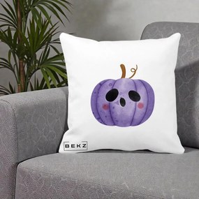 Perna Decorativa Dovleac Halloween Mov Kawaii, 40x40 cm, Alba Mata, Husa Detasabila, Perna Inclusa, BEKZ®