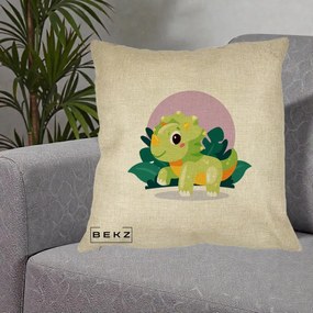 Perna Decorativa Triceratops Kawaii Verde, 40x40 cm, Crem, Husa Detasabila, Perna Inclusa, BEKZ®