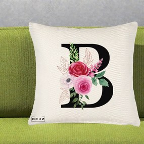 Cadou Personalizat - Perna Personalizata Monograma Florala Litera B, 40x40 cm, Crem Reliefat, Husa Detasabila, Perna Inclusa, BEKZ®