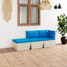 Set mobilier gradina din paleti cu perne, 3 piese, lemn molid Albastru deschis, 1