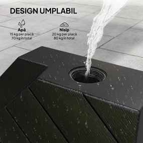 Outsunny Set de 4 Greutăţi pentru Umbrelă din HDPE cu Efect de Lemn, 80x80x13 cm, Negru | Aosom Romania