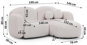 Colțar crem cu tapițerie din țesătură bouclé (cu colț pe partea dreaptă/cu șezlong) Orbit – Ropez