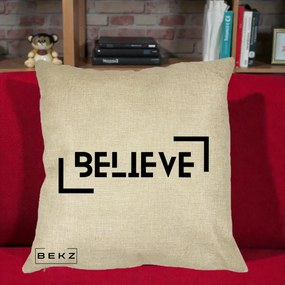Perna Decorativa Believe Minimalist, 40x40 cm, Crem, Husa Detasabila, Perna Inclusa, BEKZ®
