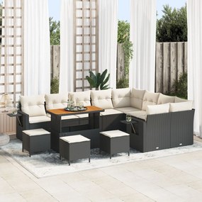 vidaXL Set de canapea de grădină cu 12 piese și perne, Negru, Poly Rattan Acacia