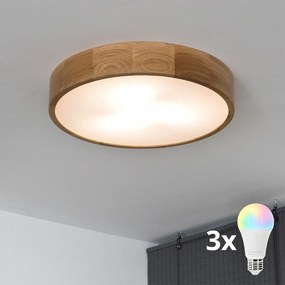 BRILAGI - Plafonieră LED RGBW dimabilă CARVALHO, 3xE27/12W/230V, Wi-Fi, stejar, Ø 47,5 cm