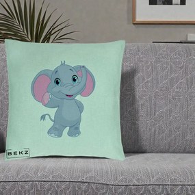 Perna Decorativa Pui de Elefant Kawaii, 40x40 cm, Verde Menta, Husa Detasabila, Perna Inclusa, BEKZ®