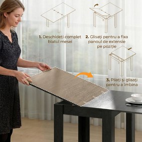 HOMCOM Masă Extensibilă de Sufragerie 4-6 Persoane, Negru | Aosom Romania