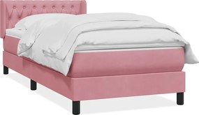 vidaXL Pat box spring cu saltea, roz, 90x210 cm, catifea
