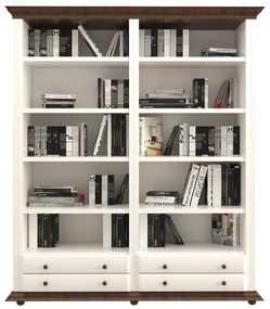 Biblioteca dubla Luxus, alb nuc, lemn masiv 180 x 45 x 203cm