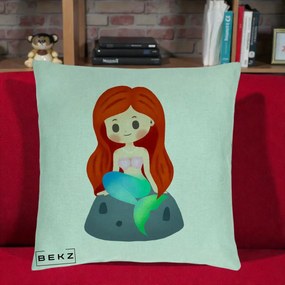 Perna Personalizata Sirena Kawaii Roscat, 40x40 cm, Verde Menta, Husa Detasabila, Perna Inclusa, BEKZ®
