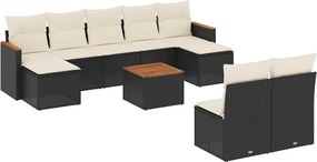 vidaXL Set canapele de grădină cu perne, 10 piese, negru, poliratan