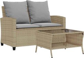 vidaXL Canapea de grădină cu 2 locuri cu perne și masă, polirattan bej