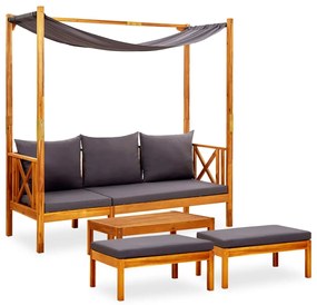 vidaXL Bancă de grădină cu masă şi taburete, lemn masiv de acacia