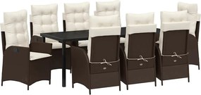 vidaXL Set de masă pentru grădină cu pernă 9 pcs Maro poliratan