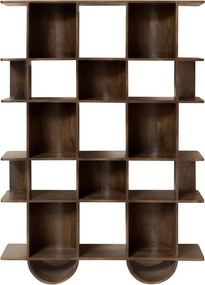 Etajeră din lemn de mango, maro închis, cu 6 rafturi, 19 compartimente și panouri curbate, 180 x 130,5 x 35,5 cm, „Casini”