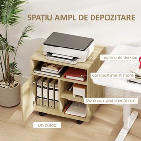 HOMCOM Dulăpior pentru Imprimantă cu Rafturi Deschise și Compartiment din Lemn, 60x50x65,5 cm, Nuanță Lemn | Aosom Romania