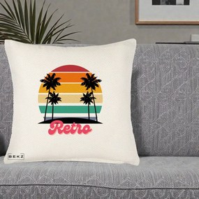 Perna Decorativa Retro Sunset Palmieri, 40x40 cm, Crem Reliefat, Husa Detasabila, Perna Inclusa, BEKZ®