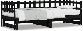 vidaXL Pat de zi extensibil, negru, 2x(80x200) cm, lemn masiv de pin