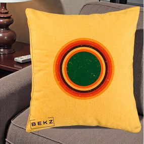 Perna Decorativa Retro Cerc Concentric Geometric Vintage, 40x40 cm, Galben, Husa Detasabila, Perna Inclusa, BEKZ®